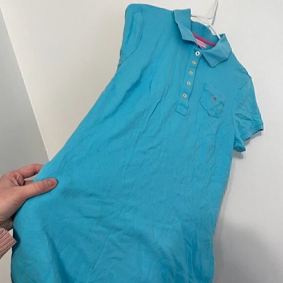 LILLY PULITZER Turquoise Blue Collared Short Sleeve Cotton Polo Shirt Dress M - Picture 6 of 16
